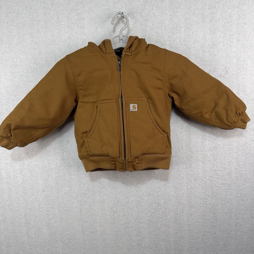 Carhartt Jacket Boys Toddler Kids 3T Brown Duck Full Zip Hoodie Coat
